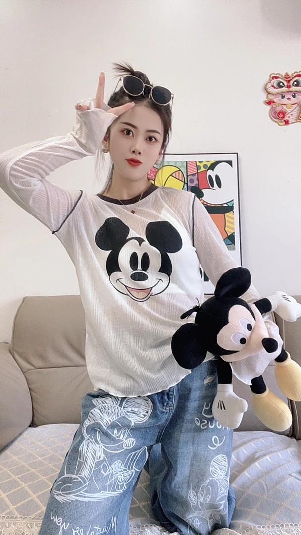大静家春季新款百搭米奇头图案长袖T恤