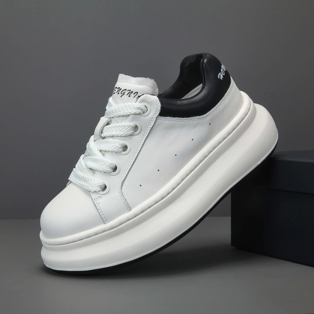 韩版男士时尚鞋子透气休闲版男鞋百搭潮流低帮跑步真皮男版厚底鞋