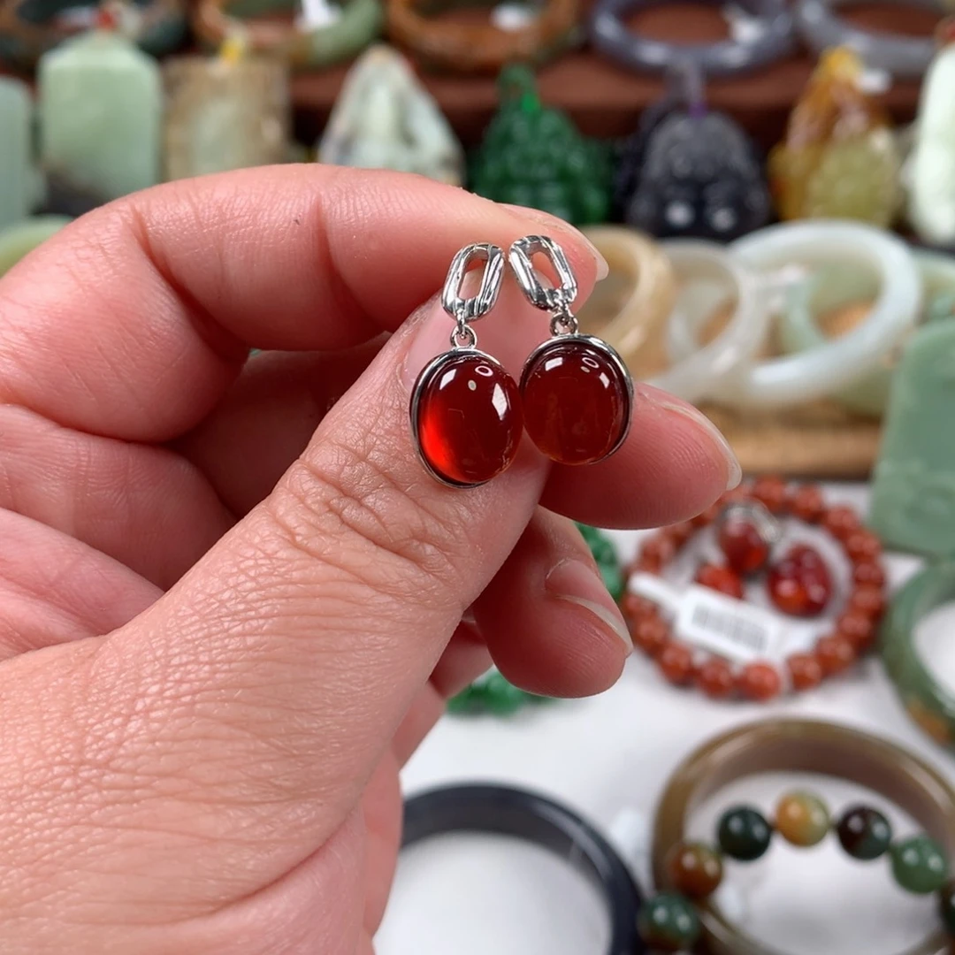 石榴石耳饰银S925镶嵌