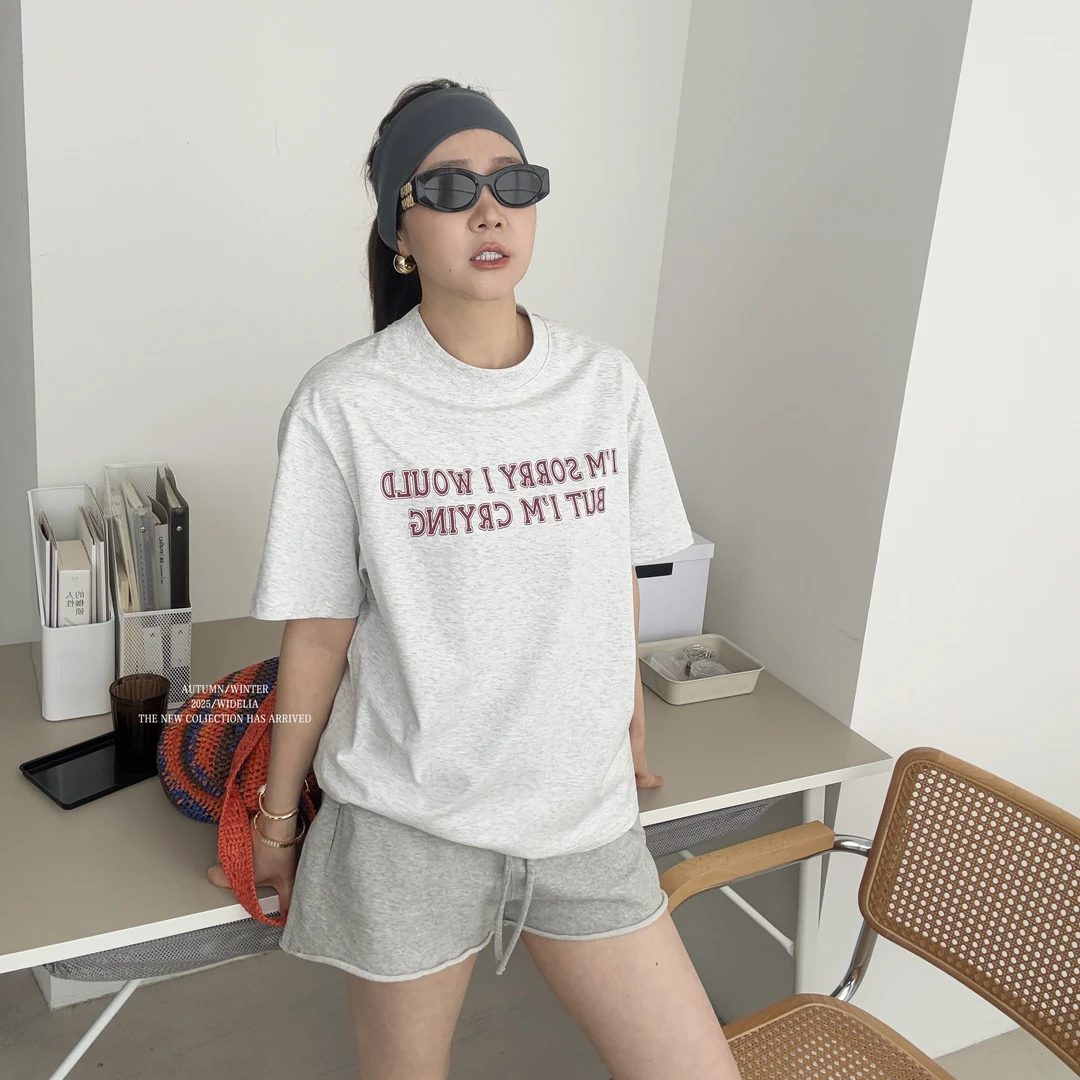 widelia陈魅儿2025夏季新款 美式圆领短袖情侣印花修身T恤 731825