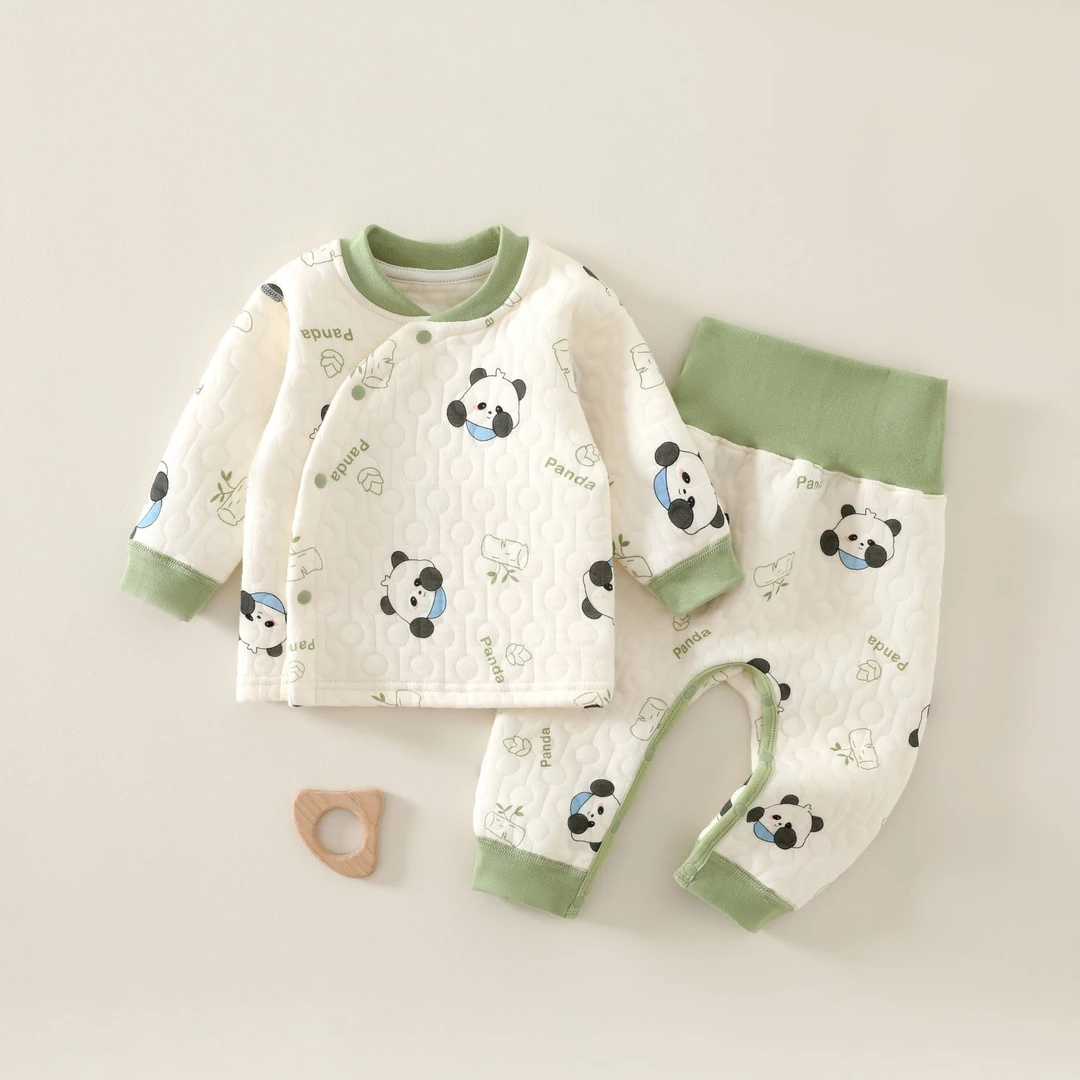 宝宝秋冬季保暖内衣套装高腰护肚新生儿加厚夹棉保暖内衣婴儿衣服