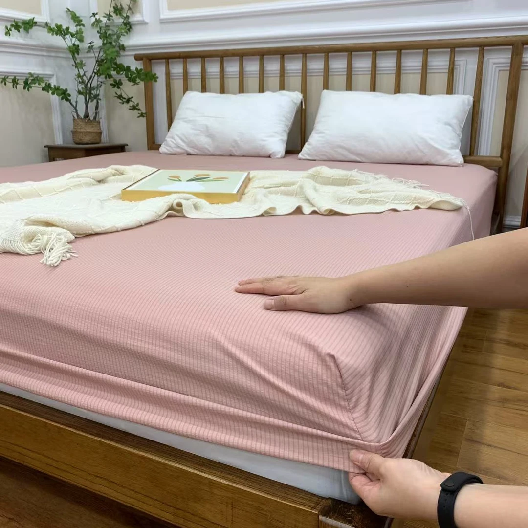 【纯色粉】-A类泡泡棉纯色1.8X2床笠床垫保护套