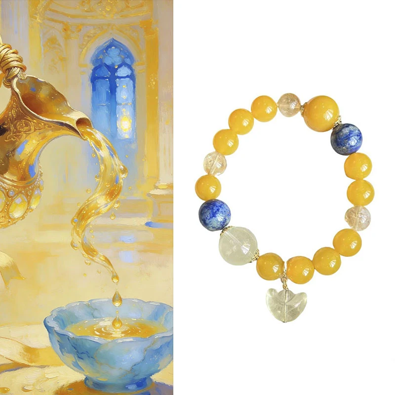 【琼浆玉露】天然水晶手串黄塔晶新中式柠檬晶元宝手链多样发一