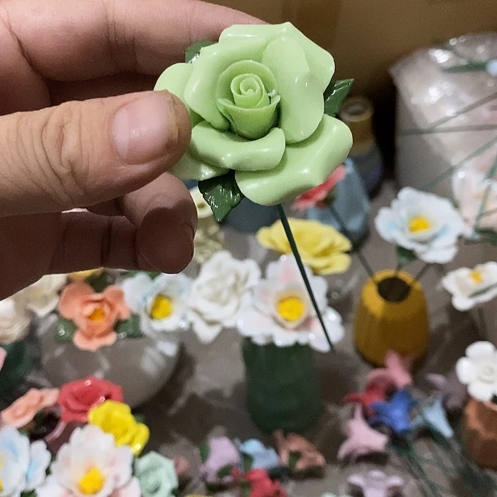 瓷片纯手工陶瓷花摆件瑕