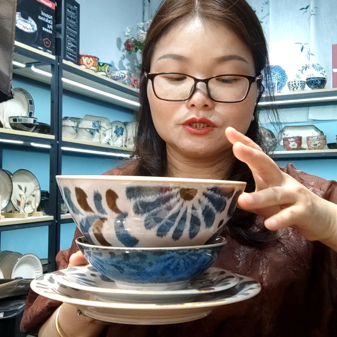 瓷片小可陶瓷高温釉下彩一组八只各两个
