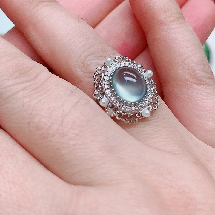 蛇纹石玉戒指银S925镶嵌范****?