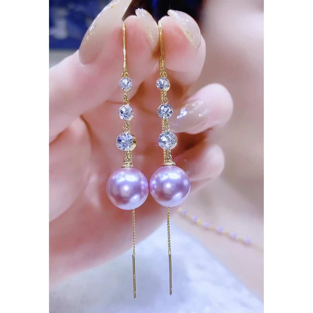 铜合金合成锆石耳饰 时尚气质浅紫色珠珠耳环