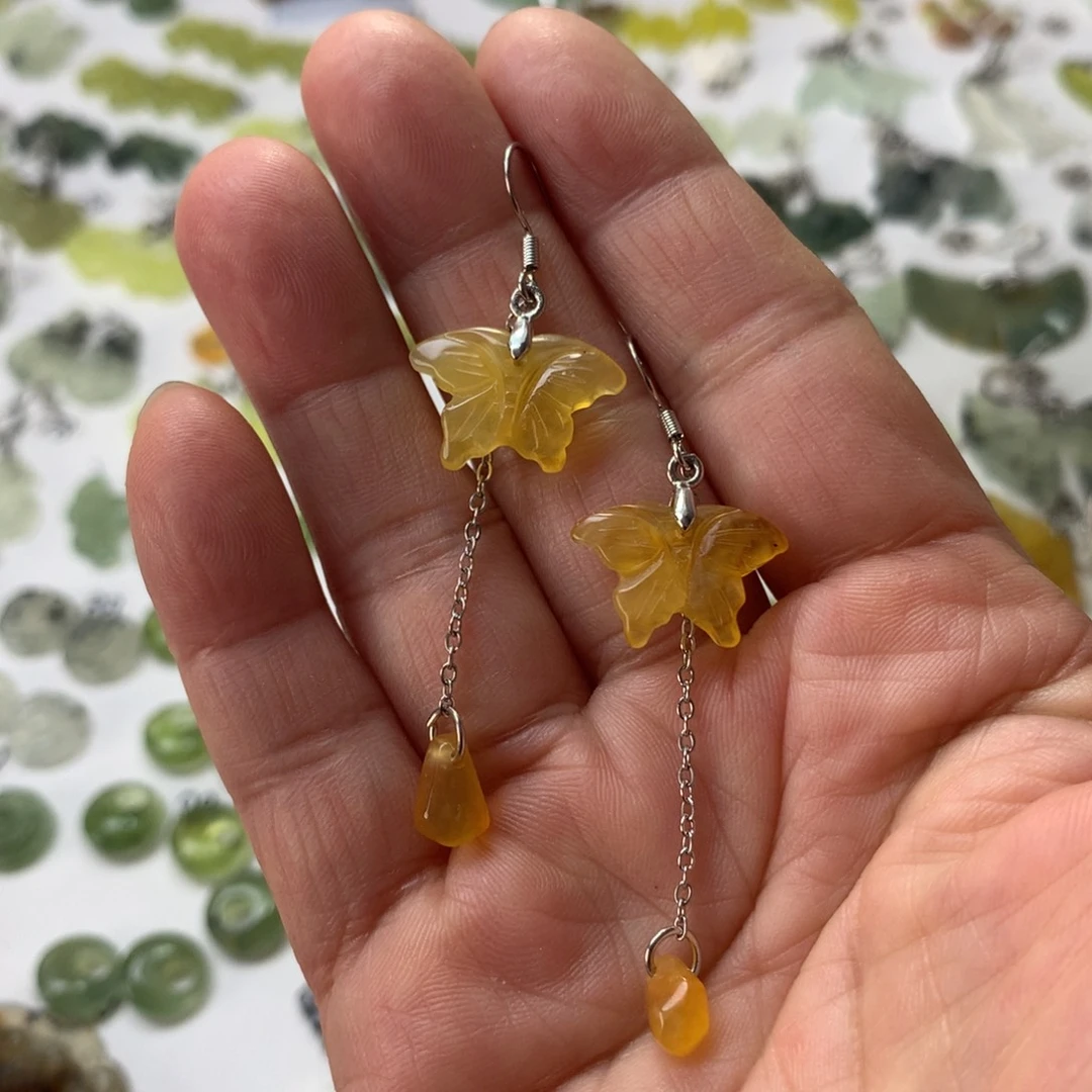 蛇纹石玉耳饰未镶嵌茉*