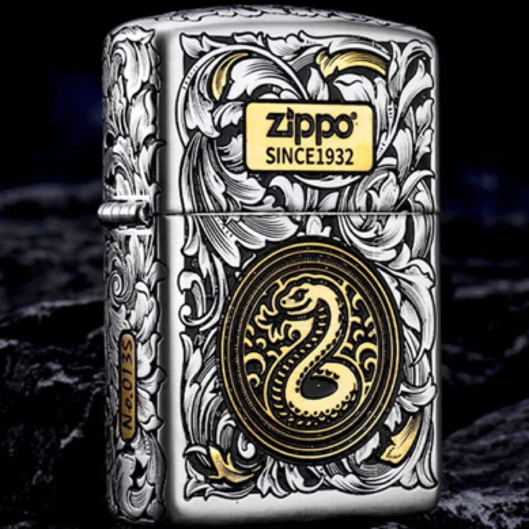 zippo复古哈雷打火机龚颖鹏男朋友童子金属唐草蛇转场DYF1银色