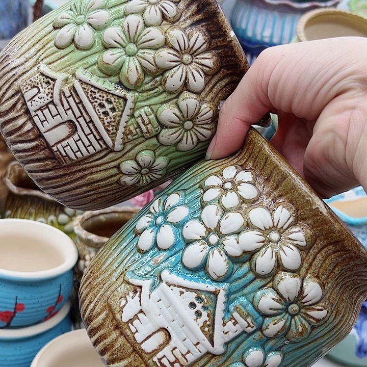 多肉绿植陶瓷花盆9.9包邮，有孔