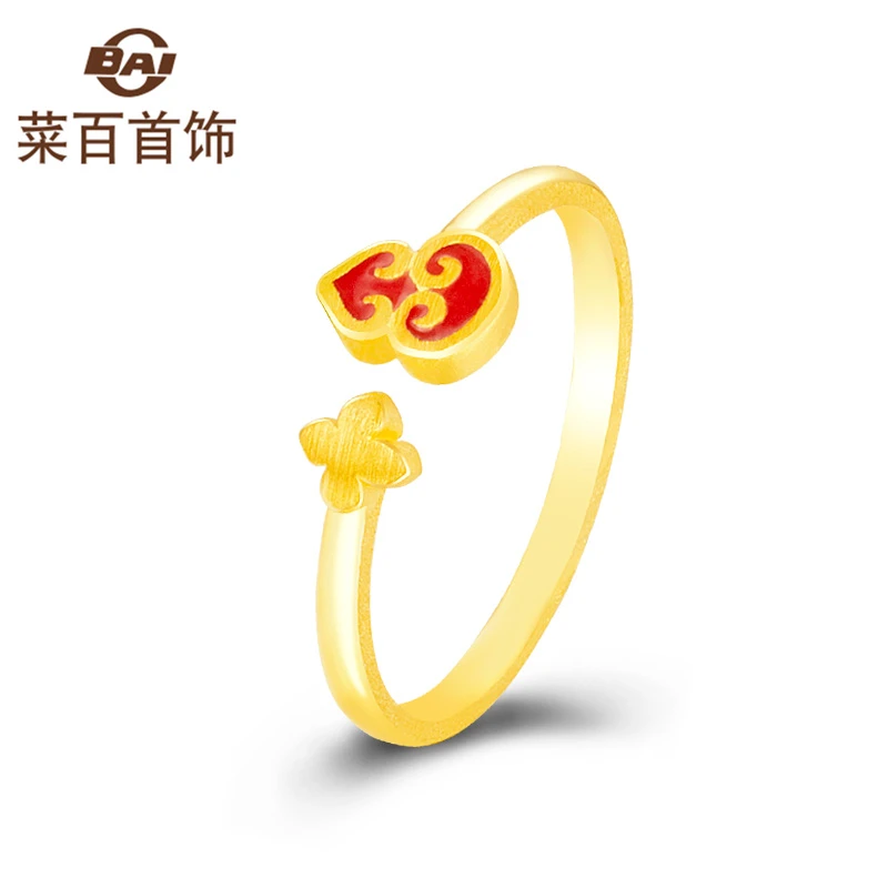 菜百首饰黄金戒指足金吉祥葫芦开口戒指拉丝工艺新品