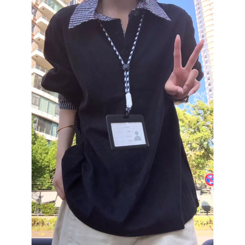 假两件衬衫领卫衣男款秋格子拼接内搭少年感穿搭cleanfit美式外套