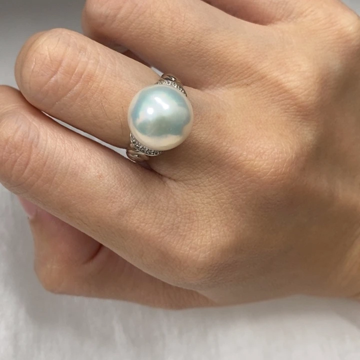 银S925镶嵌戒指淡水珍珠，链接4