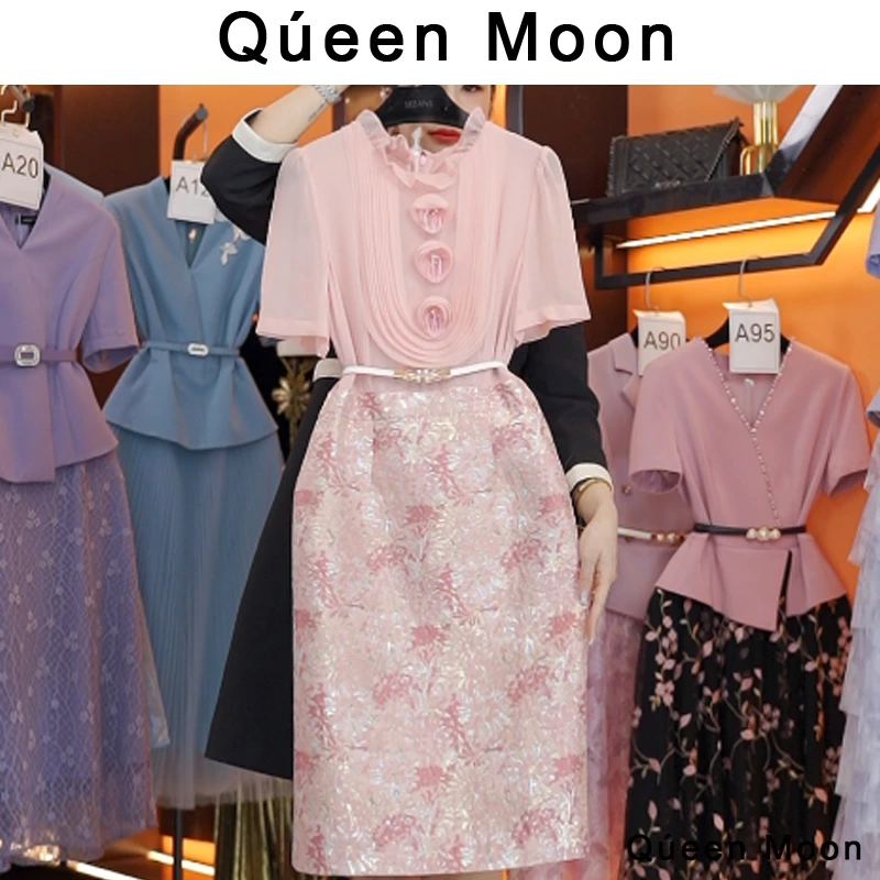 编码A52【QúeenMoon】经典轻奢百搭气质连衣裙拼接长裙 (定制女装)
