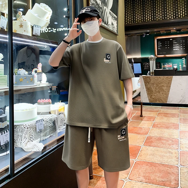 夏季薄款速干透气潮流时尚帅气两件套男男士短袖t恤短裤休闲套装