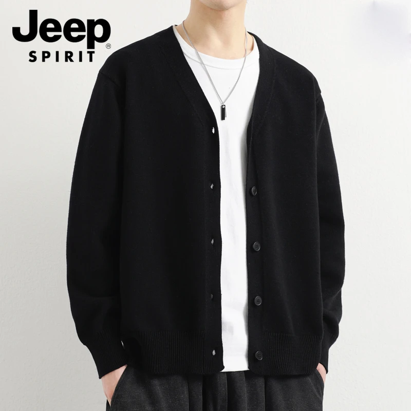 JEEPSPIRIT轻奢针织开衫男士春秋高级感纯色简约休闲时尚毛衣外套