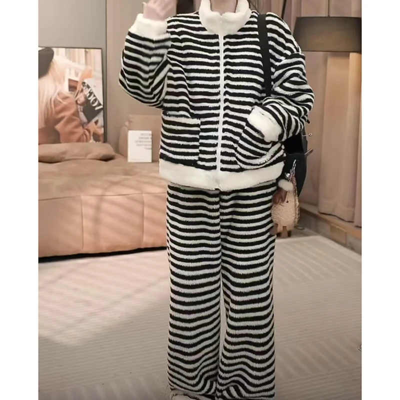 66(立领加厚版本)条纹加厚立领款韩版睡衣家居服