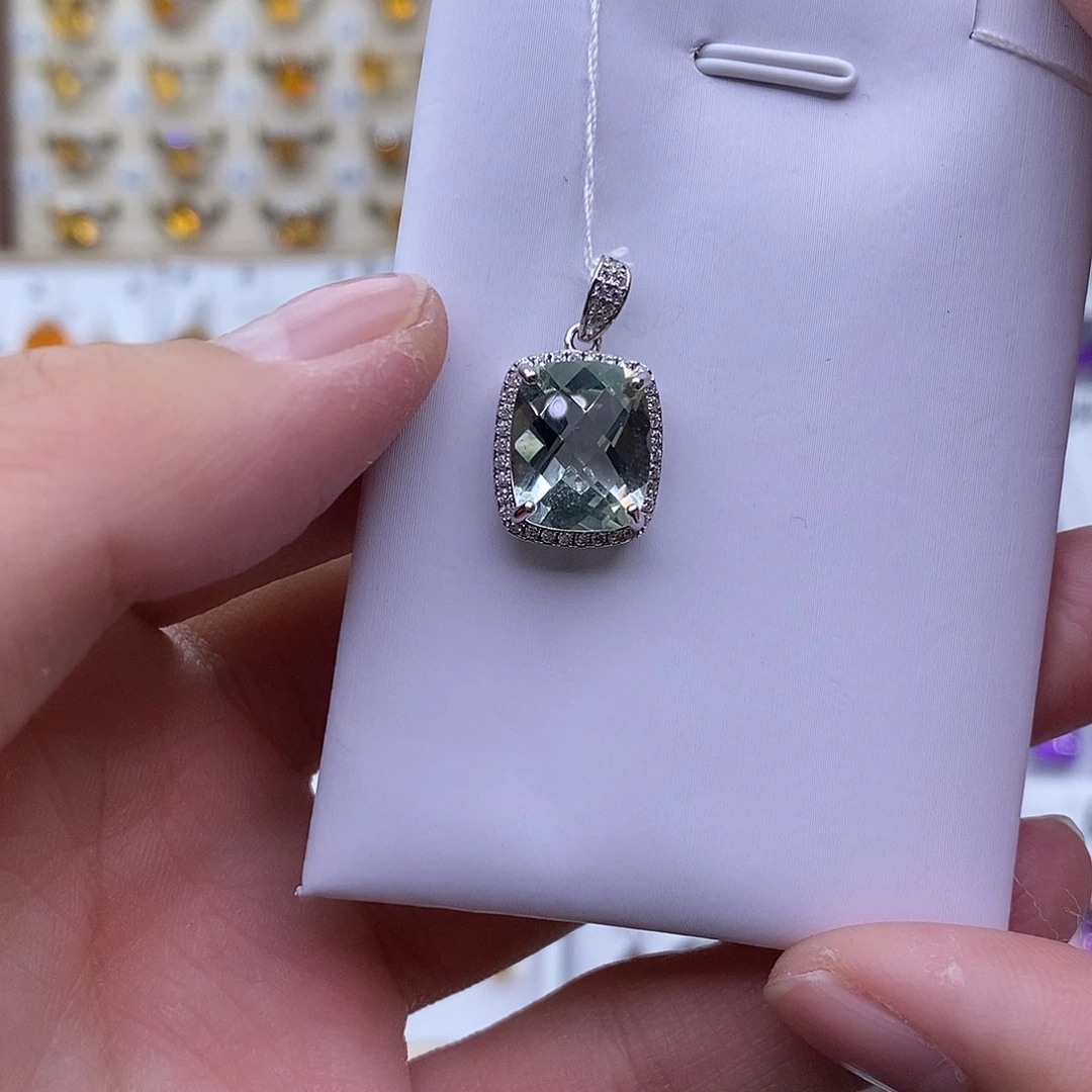 绿水晶天然绿水晶Q银S925镶嵌白*