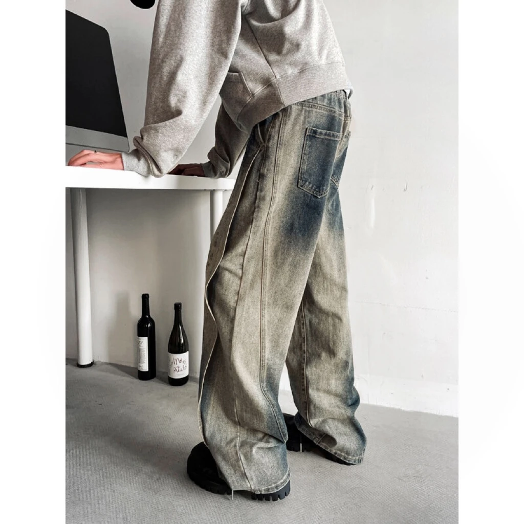 【大重码】美式ins高街宽松直筒大码渐变休闲百搭复古个性牛仔裤