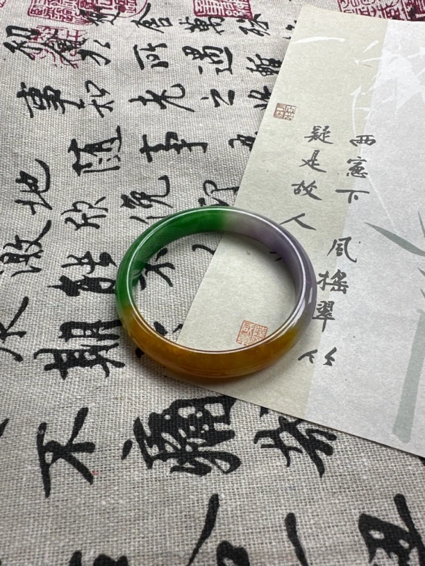 W1512 五五加三色福禄寿缅甸翡翠手镯