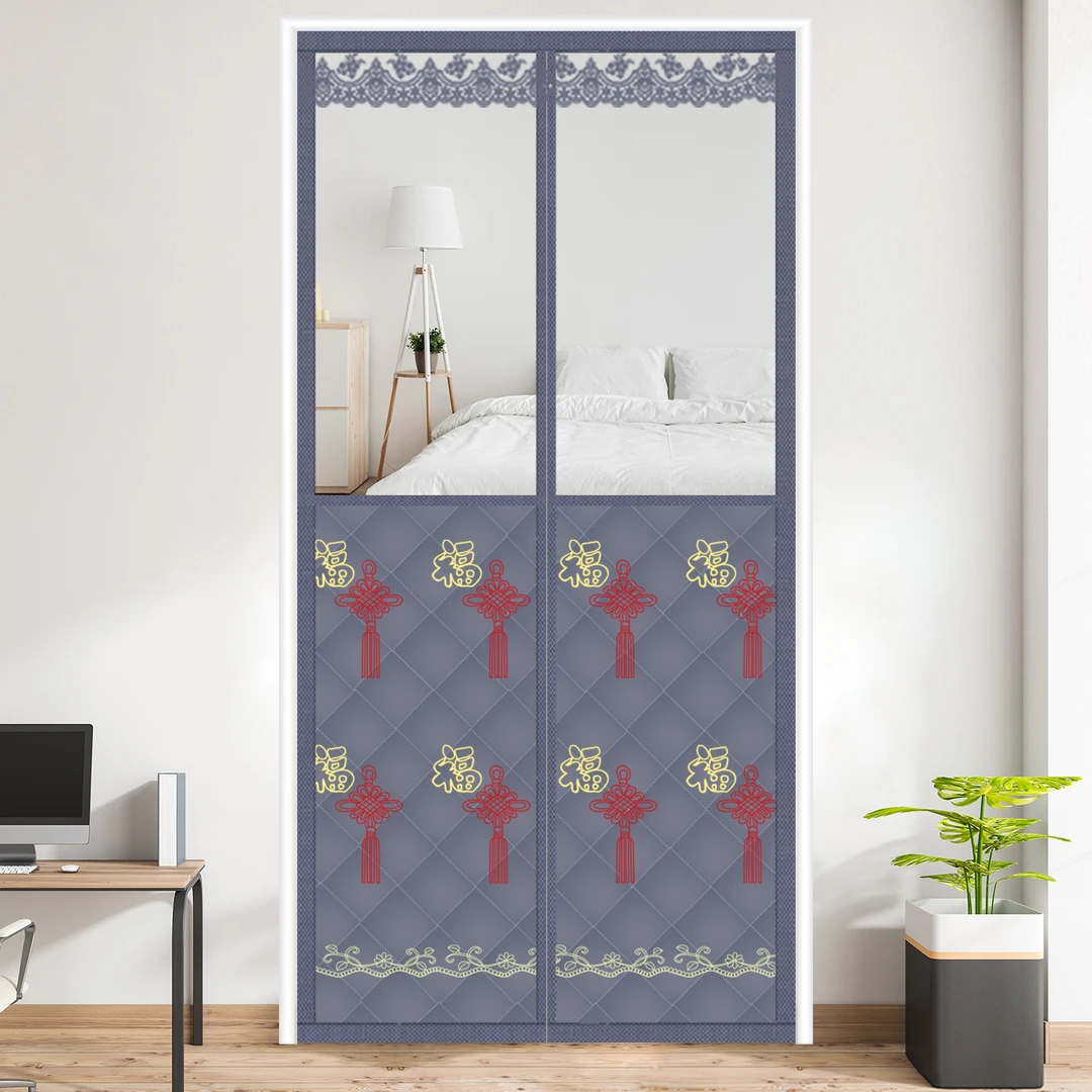 精美绣花新款冬季家用保暖棉门帘免打孔保温大开窗隔断帘防寒防风