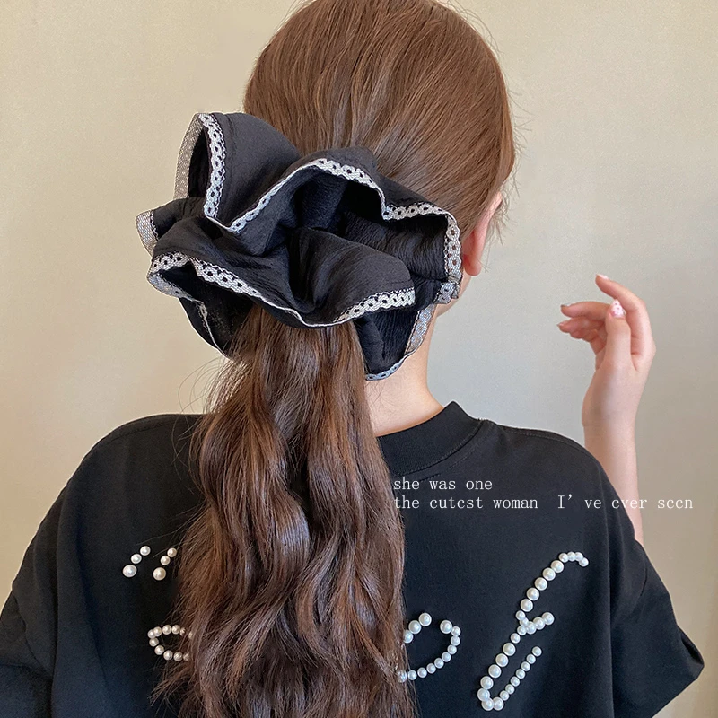 气质高级感款大肠发圈网纱蕾丝边半扎发绳百搭弹力皮筋头绳发饰