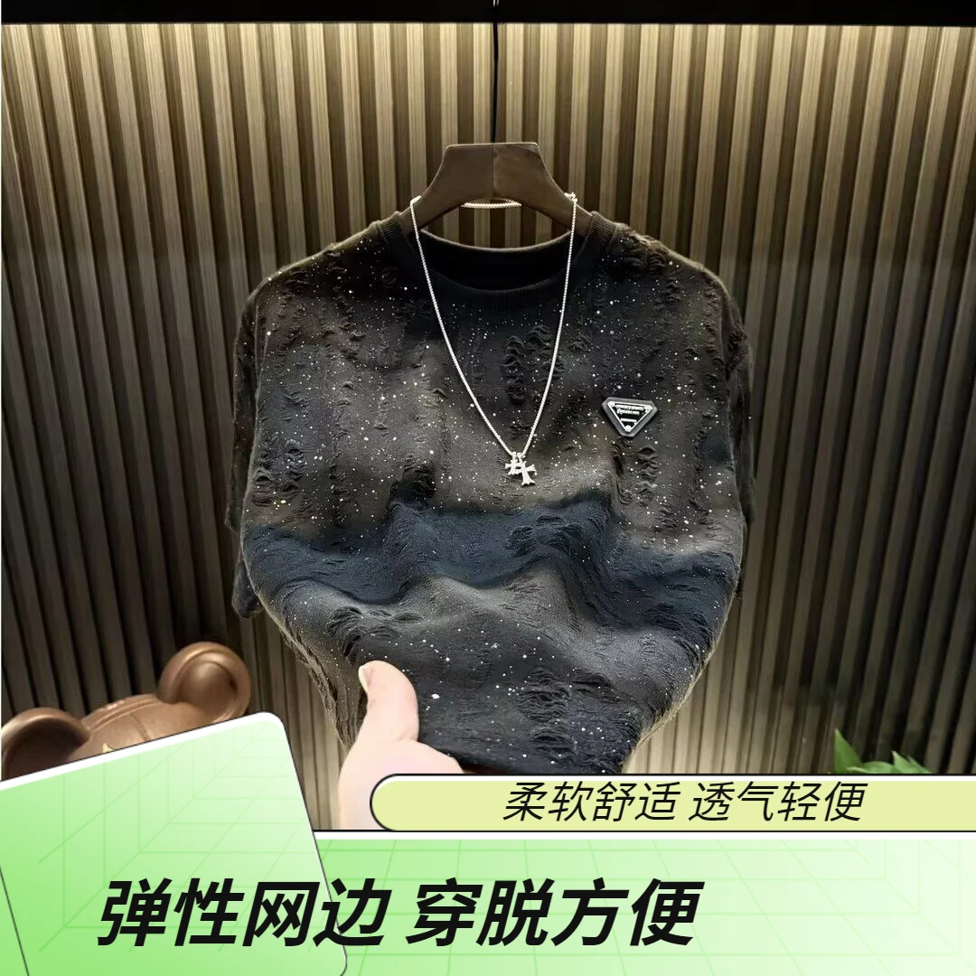 花花公子潮牌夏季宽松五分袖2025年新款网红潮流ins短袖T恤男