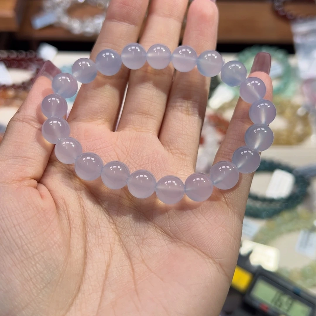 乔****玛瑙/玉髓手串未镶嵌9m天花板级冰润蓝玉髓