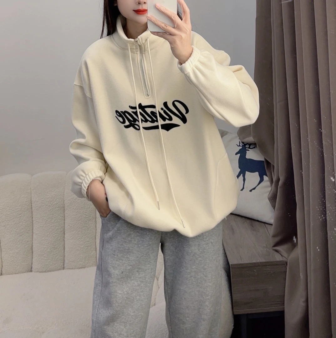 2024冬季新款韩版慵懒半拉链立领加绒卫衣女休闲百搭上衣DYY2542