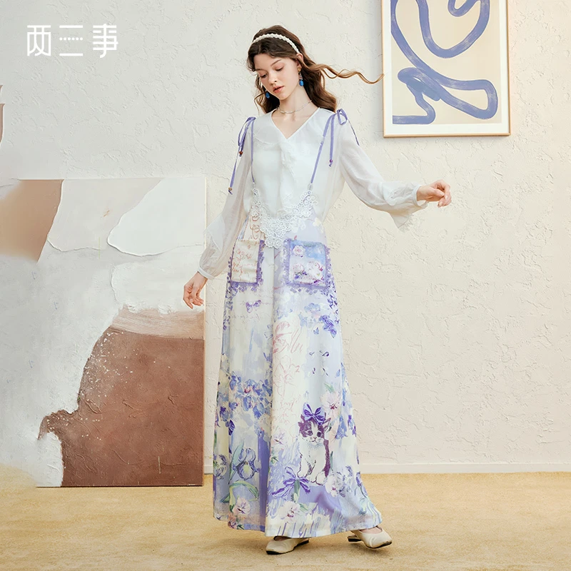 两三事 花路之途  印花背带裤休闲裤S25CKZ447