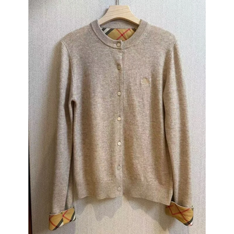 新款刺绣经典圆领拼接格纹羊毛英伦复古针织开衫