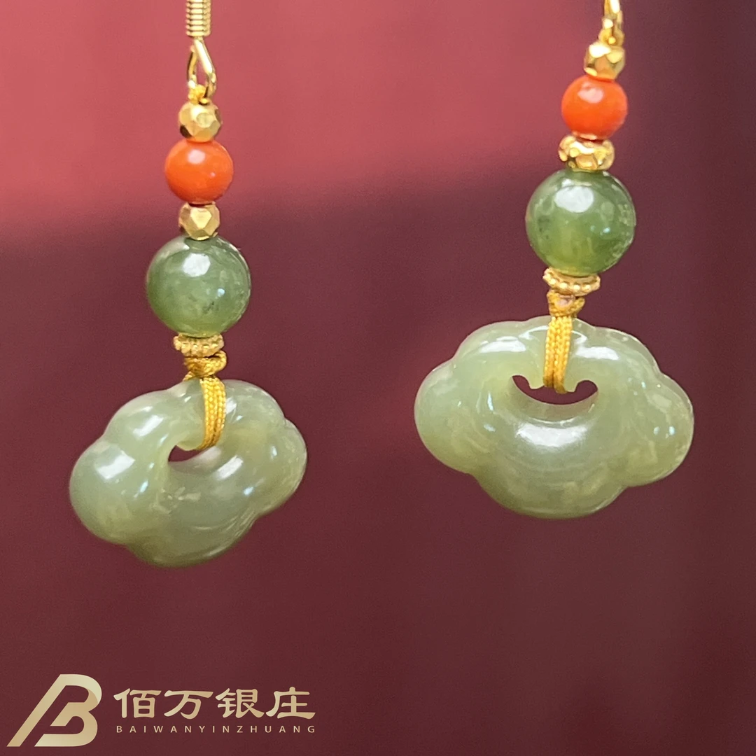 【佰万银庄】925搭配天然碧玉吉祥如意耳坠新中式复古风精美优雅