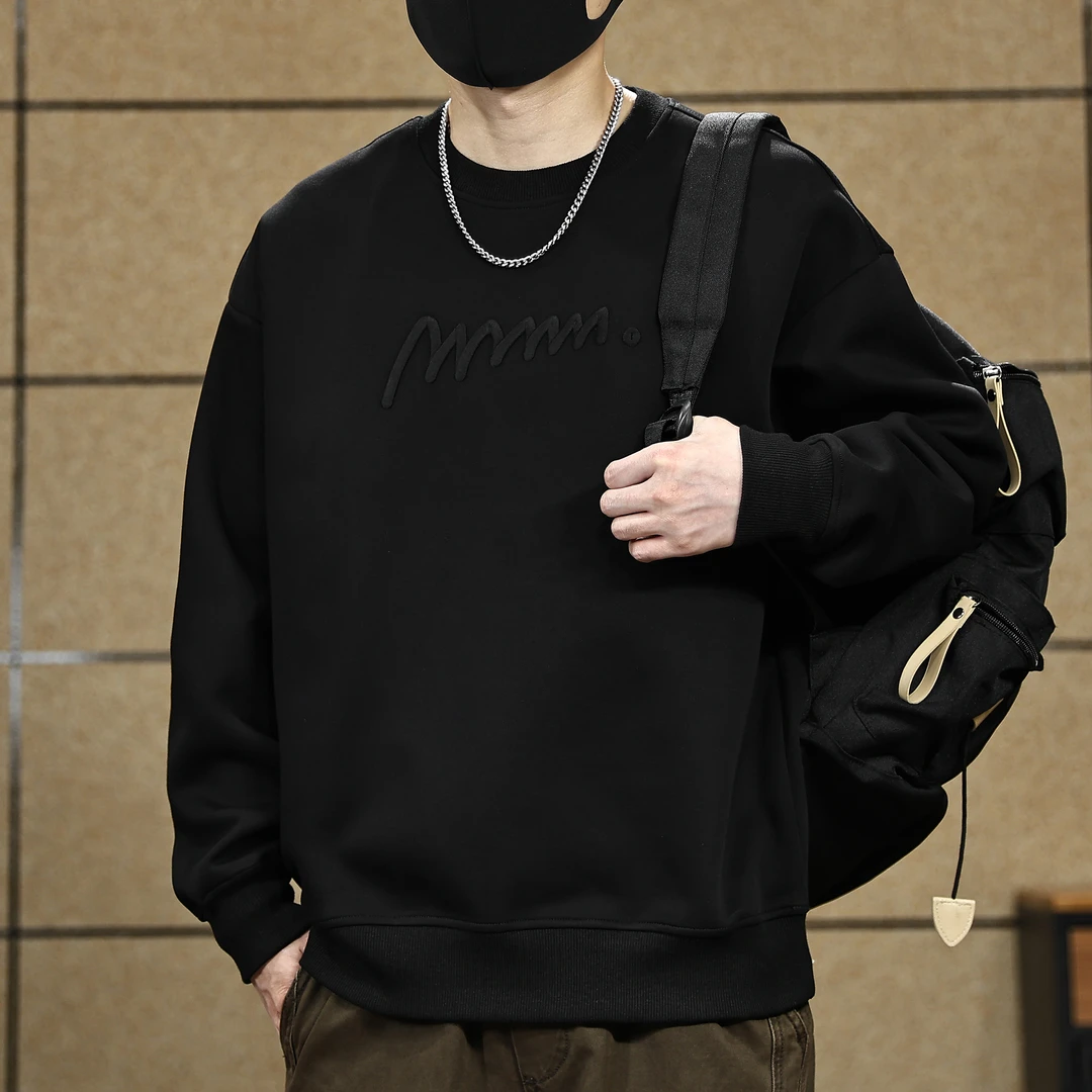 美式重磅400g刺绣圆领卫衣男士潮牌宽松休闲上衣秋季新款外套男装