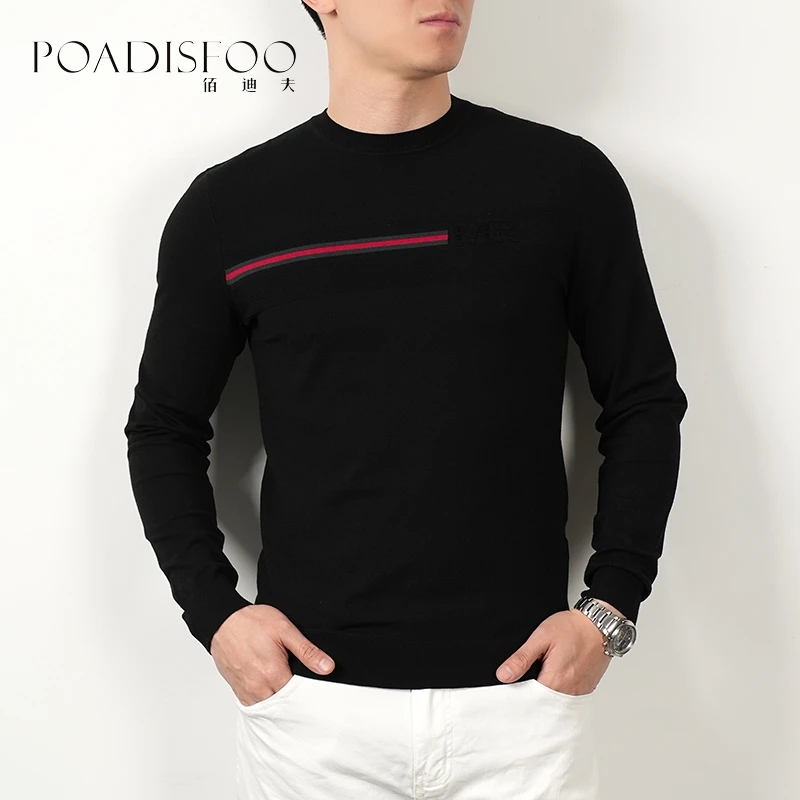 佰迪夫春款休闲男士纯色圆领时尚可机洗针织衫S8213