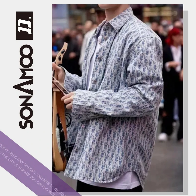【毛毛专属】sonAmoo满天星蓝底白字男女牛仔百搭衬衫外套D13326