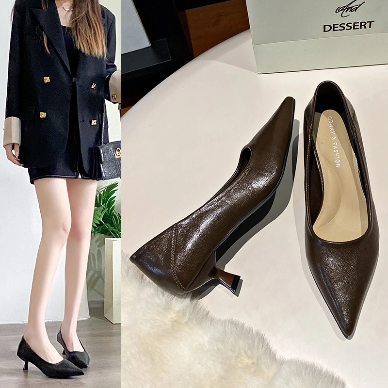 浅口法式软底黑色法式浅口高跟鞋细跟高跟鞋春季单鞋百搭工作女鞋