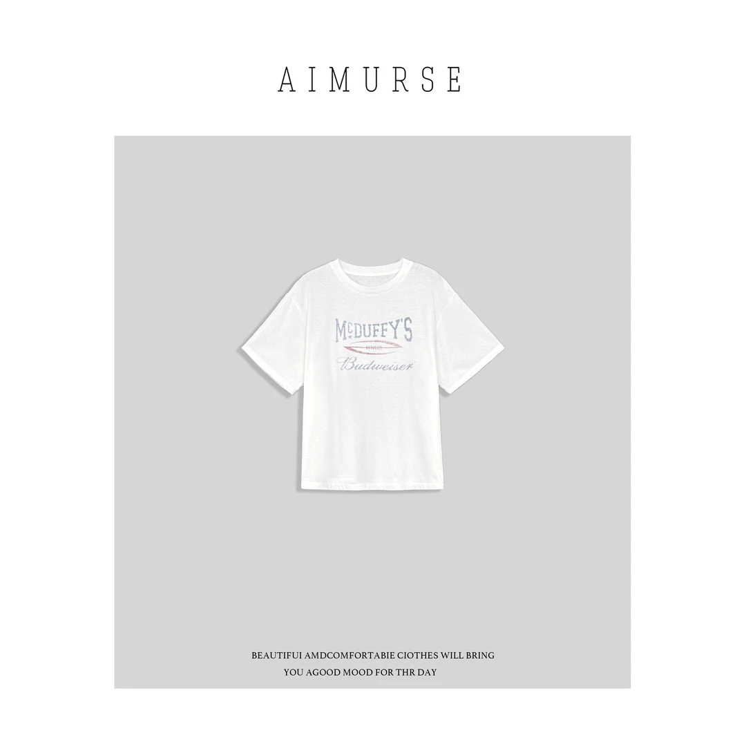 AIMURSE【松弛度】小众设计师 复古美式百搭休闲短袖T恤 AM6682