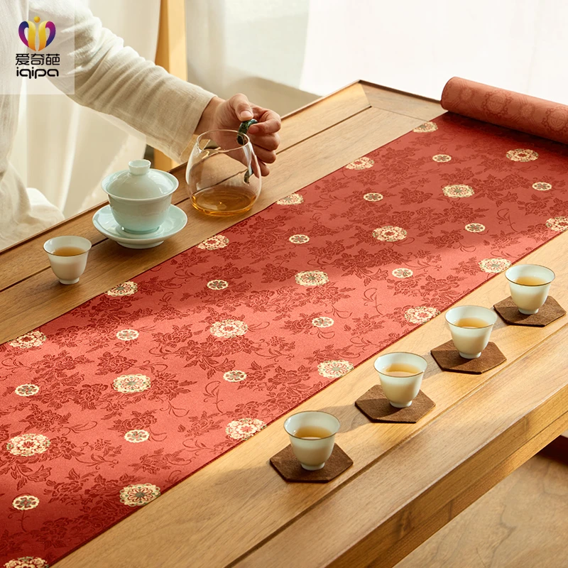 爱奇葩原创盛唐回响红色桌旗中式禅意茶席茶桌垫布高端茶台桌布