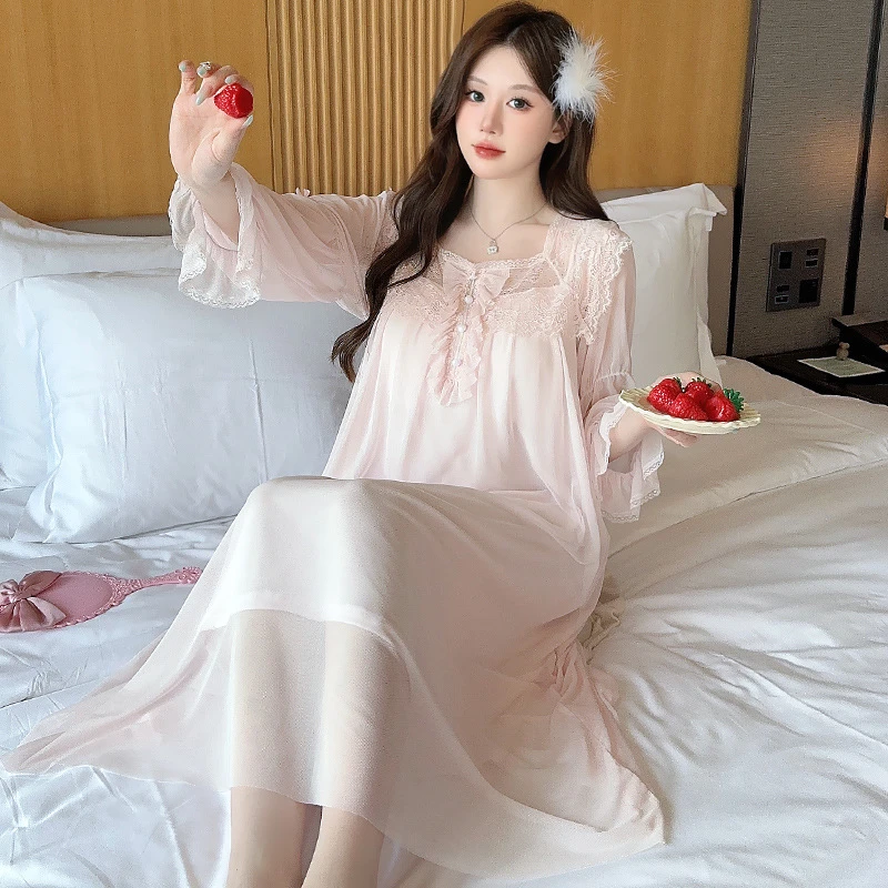 【晓晓家】宫廷风甜美网纱睡裙8814花契200斤胖mm新款春季气质百搭
