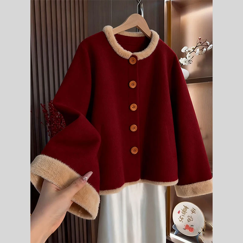 新中式国风毛呢外套2025冬季新款今年流行爆款气质高级感复古上衣