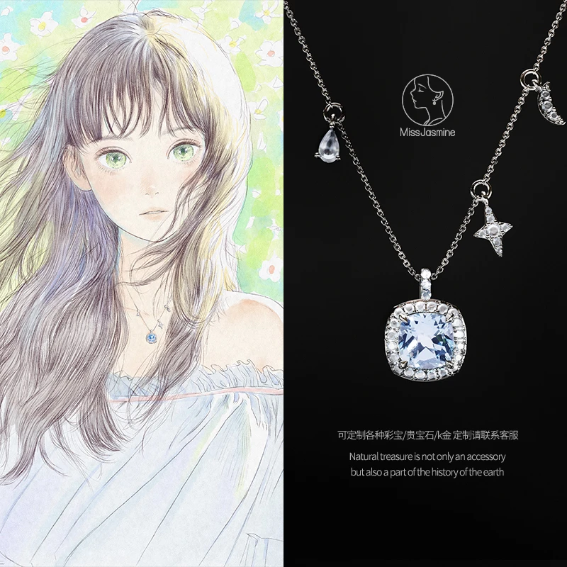 星辰与大海 送亲签明信片原创托帕石项链925银主石8x8mm约3克拉