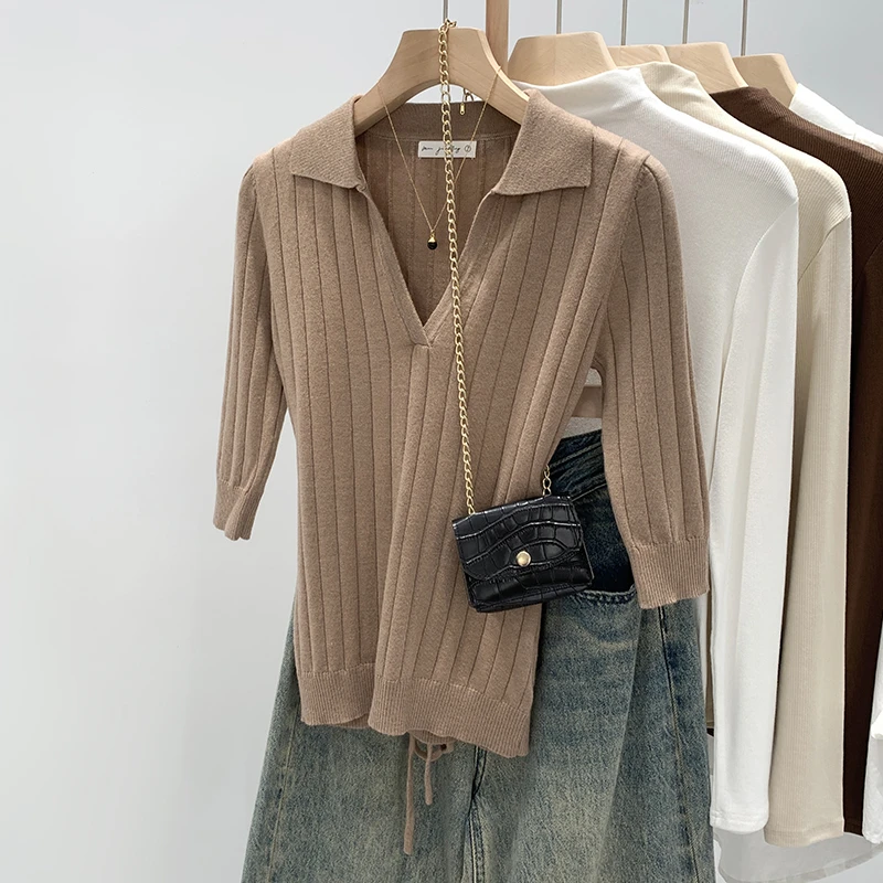 2025新款polo领针织衫女春秋设计感小众修身显瘦上衣M988