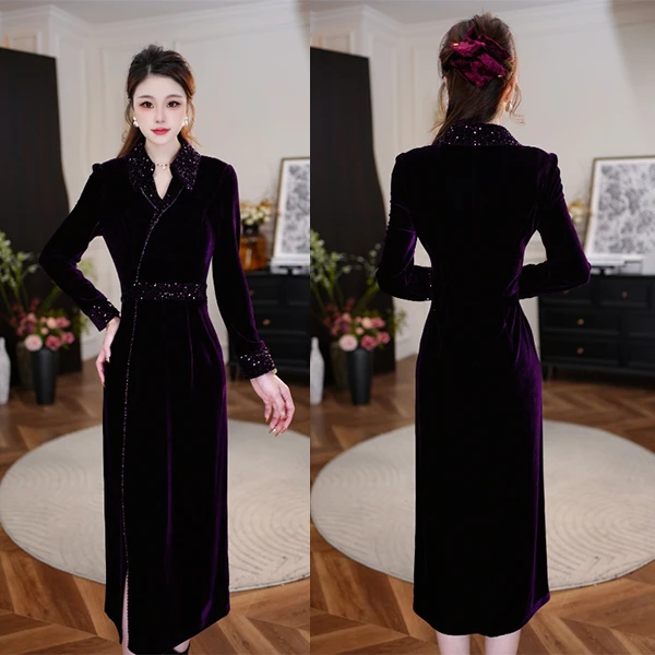 【东方紫韵】2025秋季新款收腰显瘦洋气减龄轻奢女人味打底连衣裙