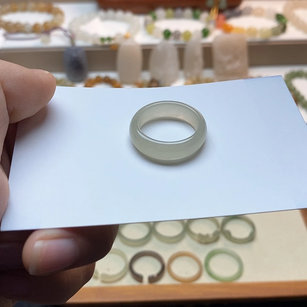 和田玉戒指未镶嵌白晴17圈口