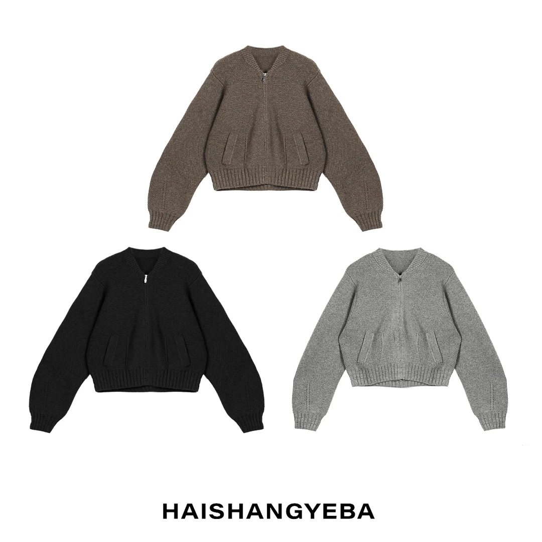 【海上叶爸】新款2025秋冬百搭90羊毛10羊绒宽松拉链短款开衫