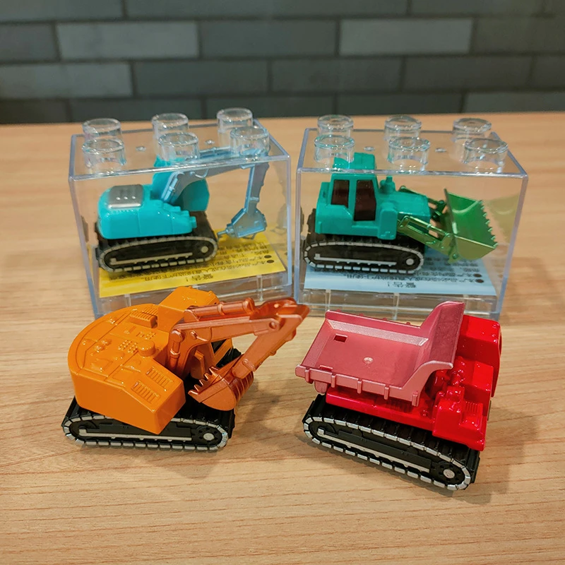 Q版合金工程车运输车回力小汽车模型摆件积木收纳盒男女儿童玩具