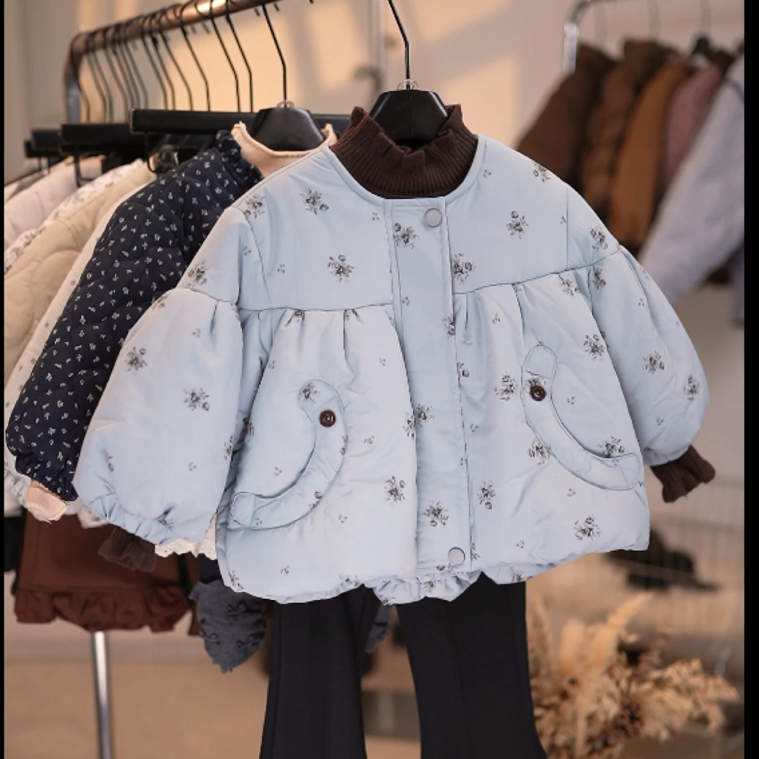 韩国童装女童棉服25冬季新款洋气儿童加厚保暖短款外套碎花面包服