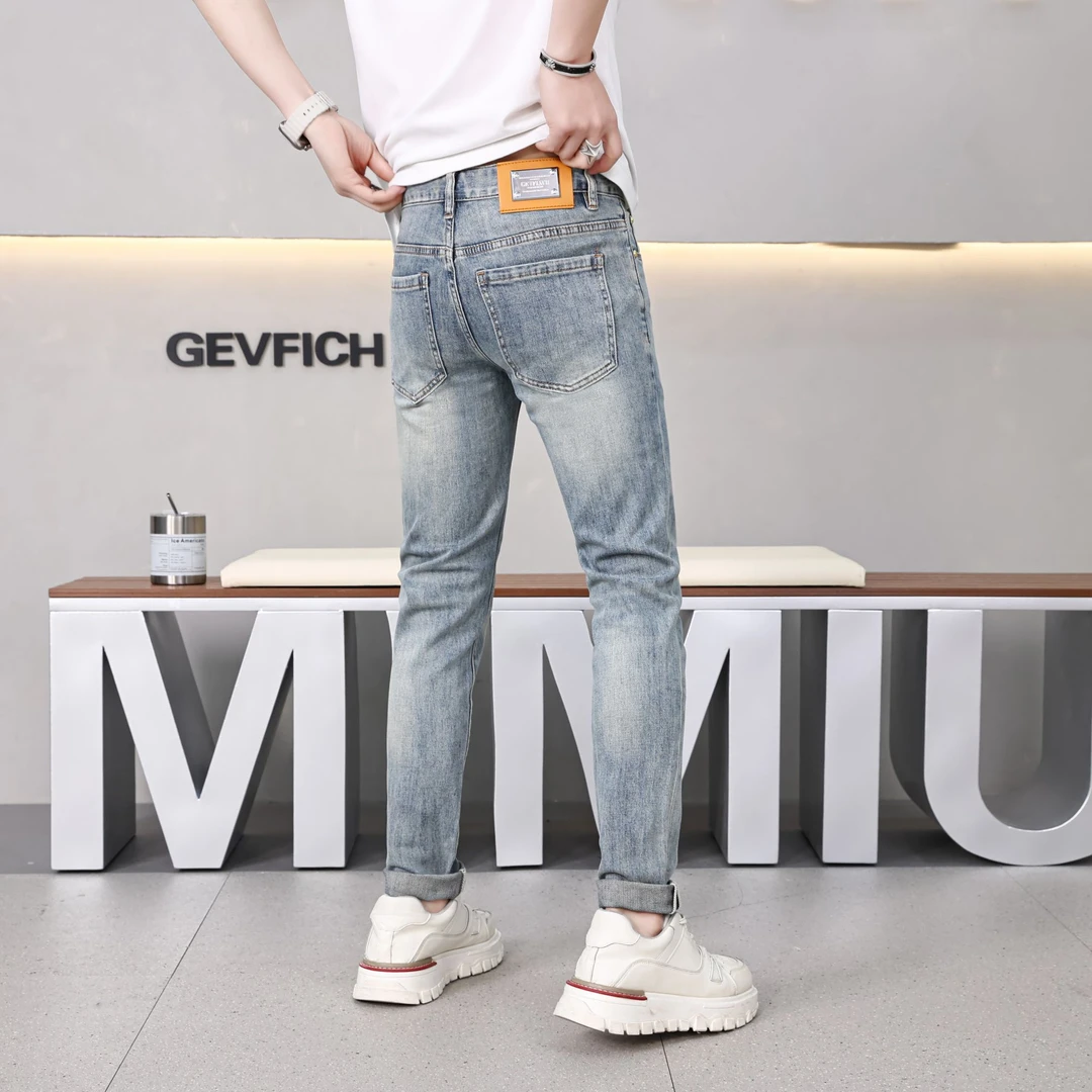 2025春夏新款男士牛仔裤时尚长裤/九分修身小脚裤弹力欧货男装潮