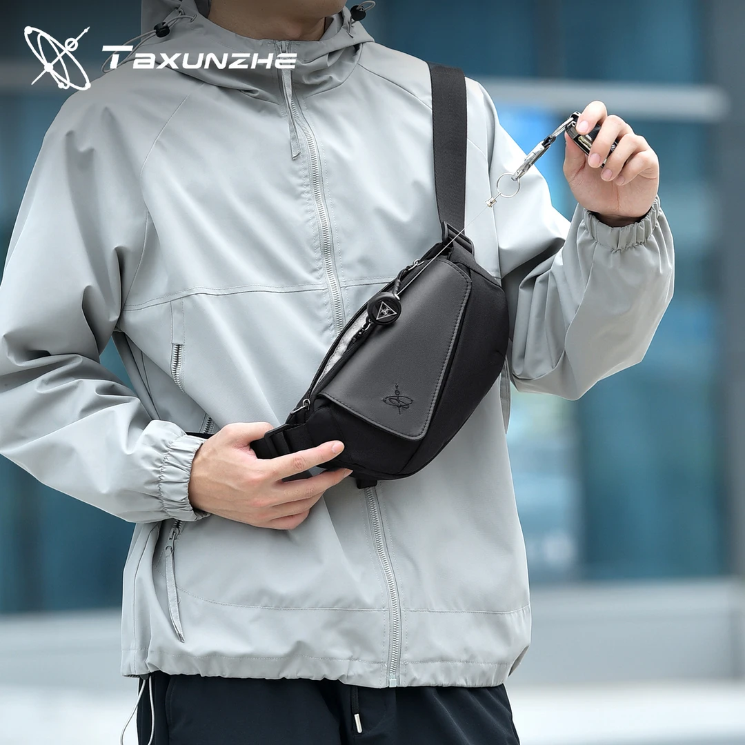 机能斜挎包男士胸包拼接骑行时尚休闲防水多功能腰包带盖邮差软