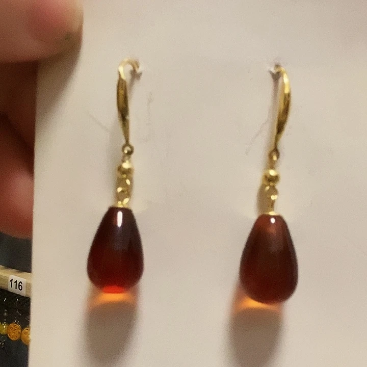 银S925镶嵌蜜蜡耳饰琥珀
